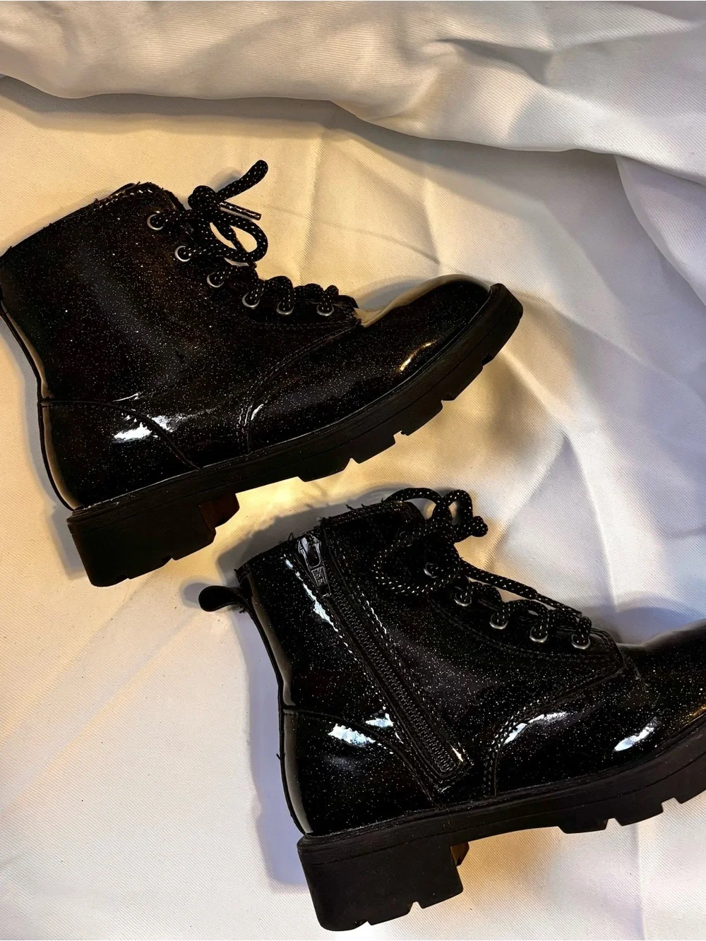 Girls Old Navy Black Leather Combat Boots Size 13